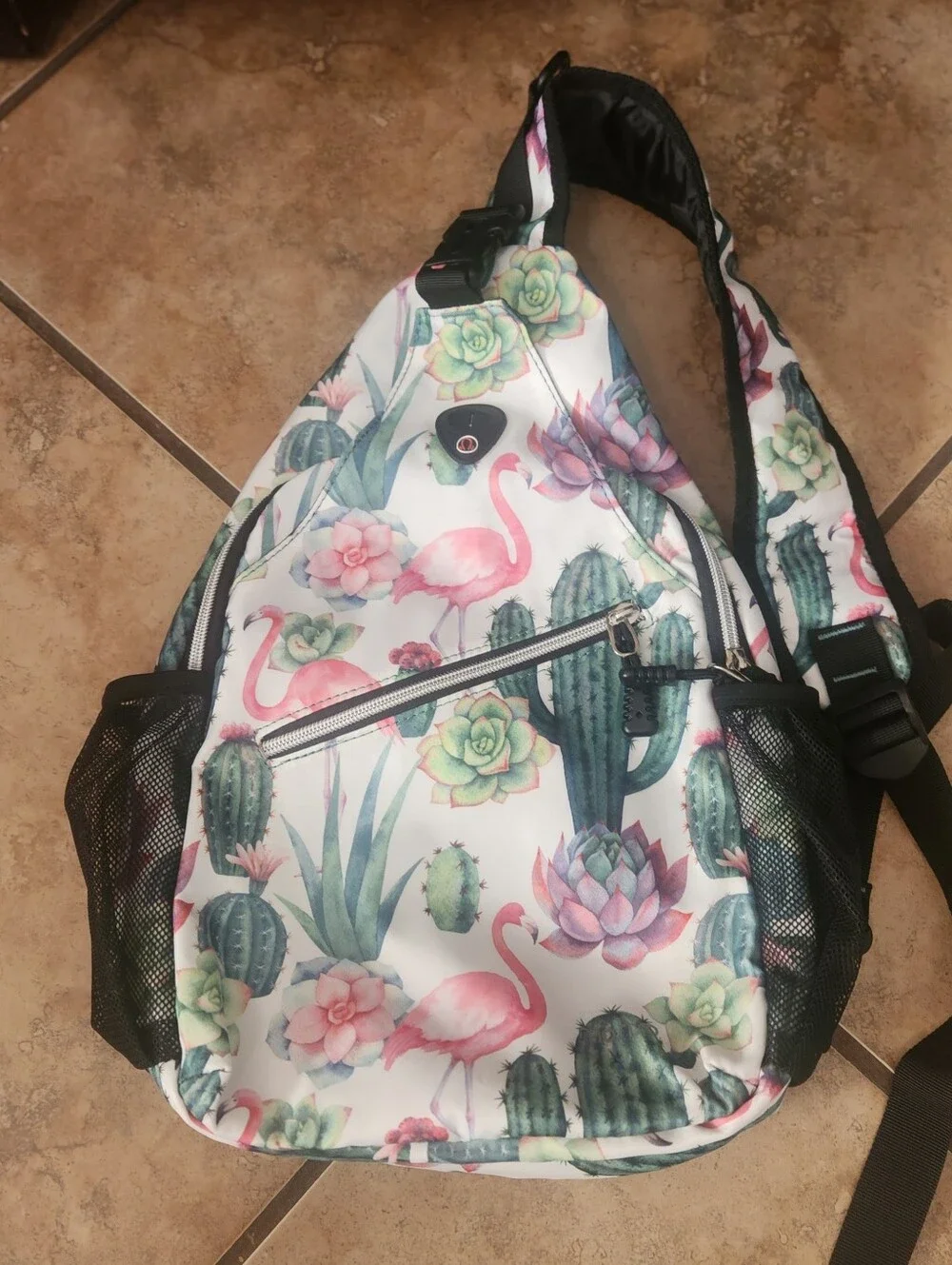 Flamingo And Cactus Sling Backpack